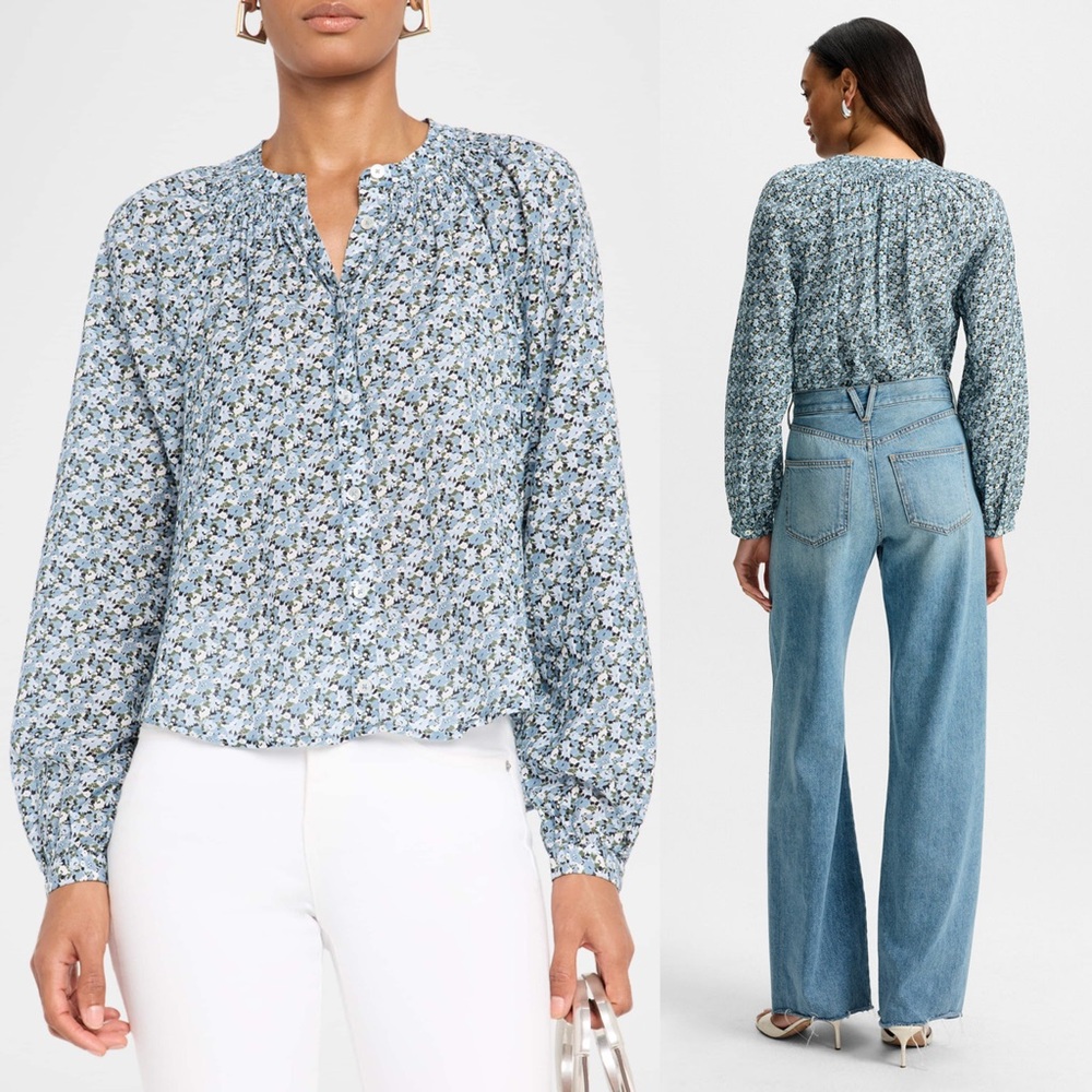 NWT VERONICA BEARD Floral Cotton Puff Long Sleeve Button Up Cottagecore Top 10 - Picture 2 of 12